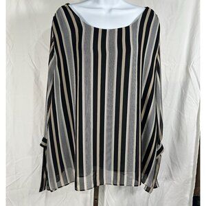 Cato Women’s Striped Sheer Blouse Size 22W Scoop Neck Long Sleeve Multicolor